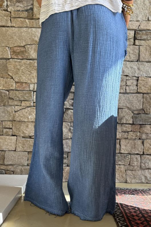 Rustic Nature Bubble Cotton Split Kick Pant Washed Denim